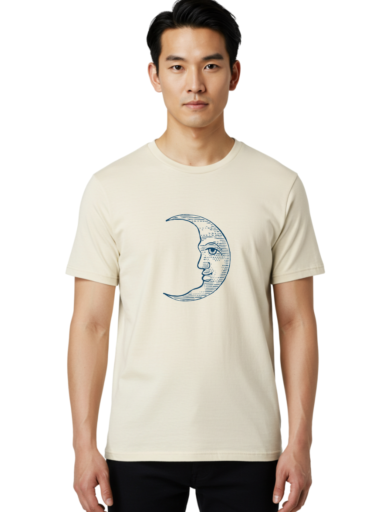 Celestial Moon Face Men'S Graphic Tee, 100% Cotton, Comfortable Casual Summer Wear, Machine Washable, Crescent Moon Face, Lunar Illustration, Moon With Human Face, Celestial Artwork, Mystical Symbol, Moon Phase, Astrology, Esoteric Art Aae172