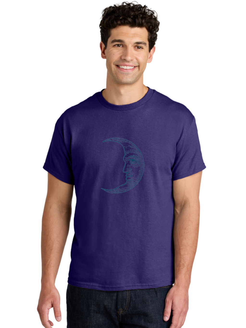 Celestial Moon Face Men'S Graphic Tee, 100% Cotton, Comfortable Casual Summer Wear, Machine Washable, Crescent Moon Face, Lunar Illustration, Moon With Human Face, Celestial Artwork, Mystical Symbol, Moon Phase, Astrology, Esoteric Art Aae172
