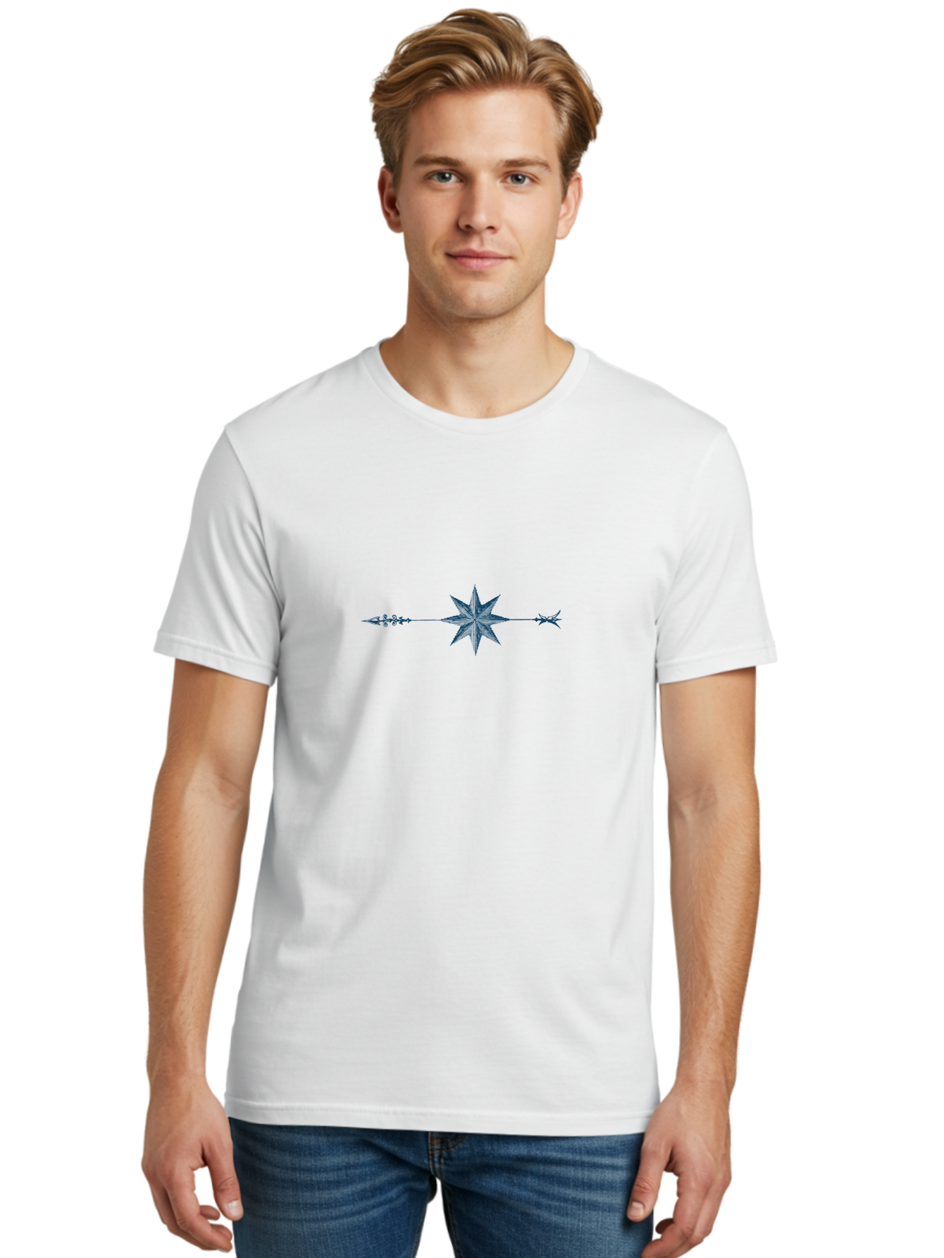 Celestial Pathway Men'S Graphic Tee, 100% Cotton, Comfortable Casual Summer Wear, Machine Washable, Geometric Pattern, Star Shape, Symmetrical Design, Floral Elements, Abstract Art, Decorative Motif, Minimalist Style Aae173