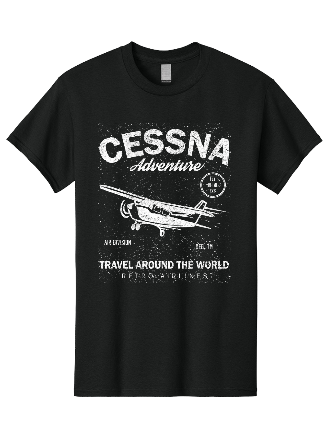 Cessna Distressed -Men Men'S Graphic Tee, 100% Cotton, Comfortable Casual Summer Wear, Machine Washable, Cessna Airplane, Adventure Travel, Retro Airlines, Fly In The Sky, Air Division, Travel Around The World, Vintage Aviation Aae175