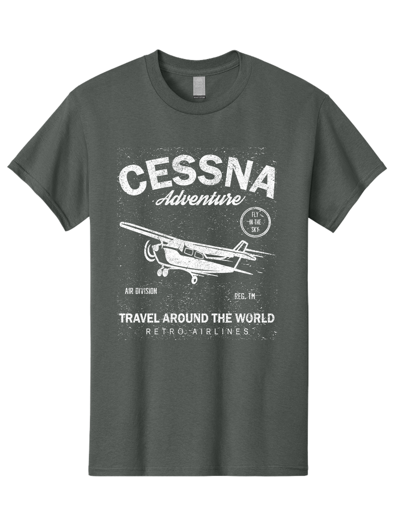 Cessna Distressed -Men Men'S Graphic Tee, 100% Cotton, Comfortable Casual Summer Wear, Machine Washable, Cessna Airplane, Adventure Travel, Retro Airlines, Fly In The Sky, Air Division, Travel Around The World, Vintage Aviation Aae175