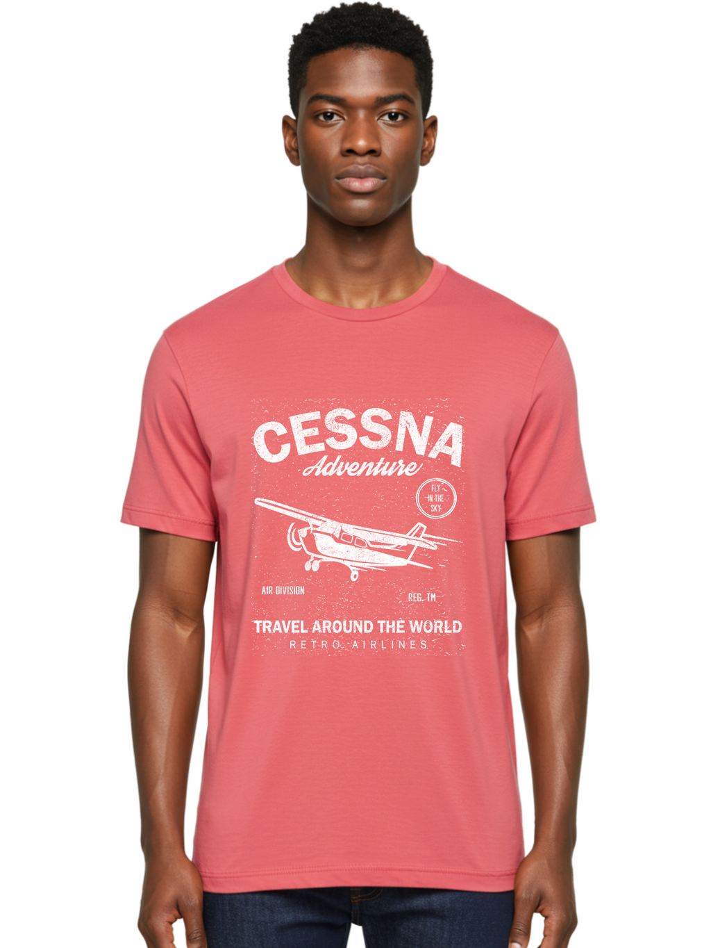 Cessna Distressed -Men Men'S Graphic Tee, 100% Cotton, Comfortable Casual Summer Wear, Machine Washable, Cessna Airplane, Adventure Travel, Retro Airlines, Fly In The Sky, Air Division, Travel Around The World, Vintage Aviation Aae175