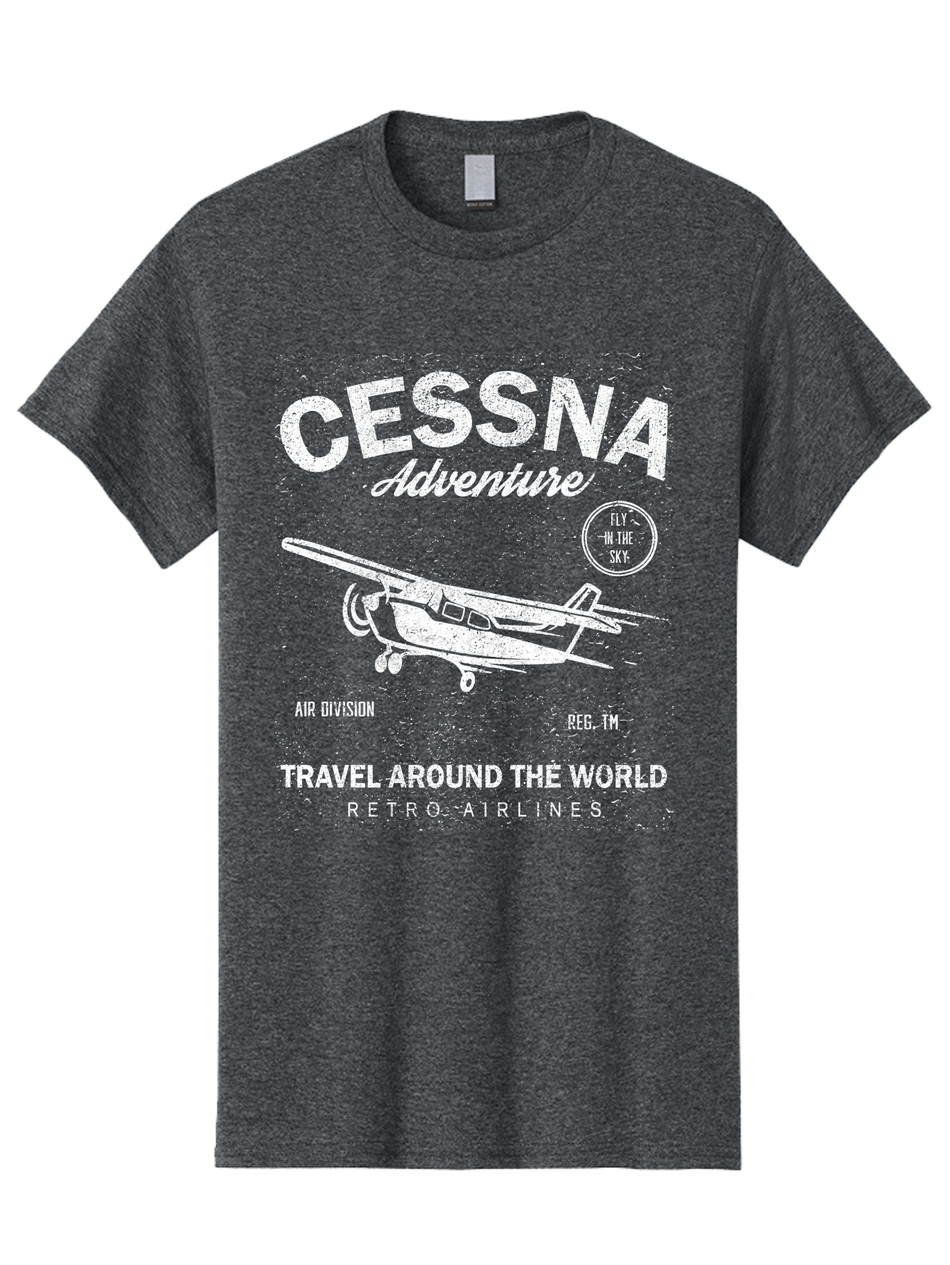 Cessna Distressed -Men Men'S Graphic Tee, 100% Cotton, Comfortable Casual Summer Wear, Machine Washable, Cessna Airplane, Adventure Travel, Retro Airlines, Fly In The Sky, Air Division, Travel Around The World, Vintage Aviation Aae175