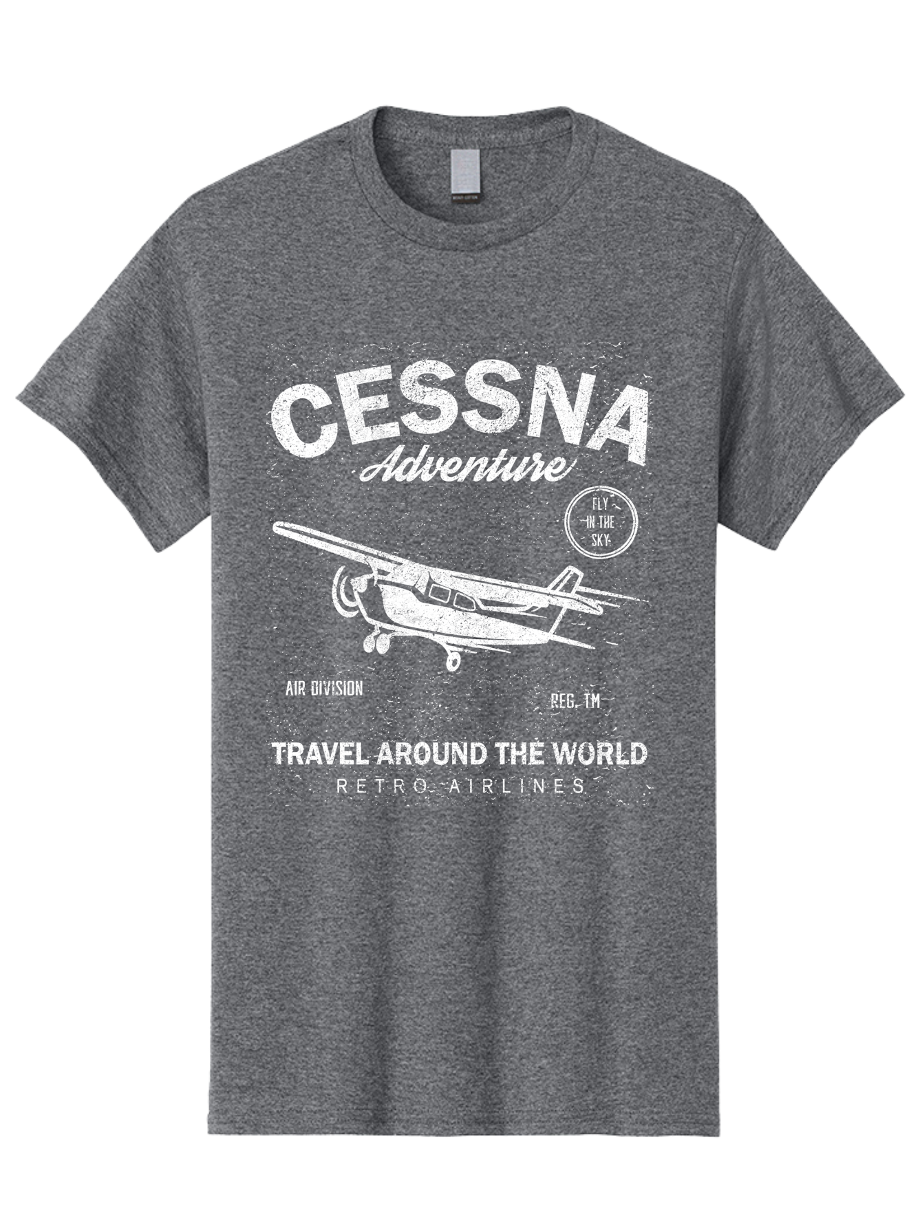 Cessna Distressed -Men Men'S Graphic Tee, 100% Cotton, Comfortable Casual Summer Wear, Machine Washable, Cessna Airplane, Adventure Travel, Retro Airlines, Fly In The Sky, Air Division, Travel Around The World, Vintage Aviation Aae175