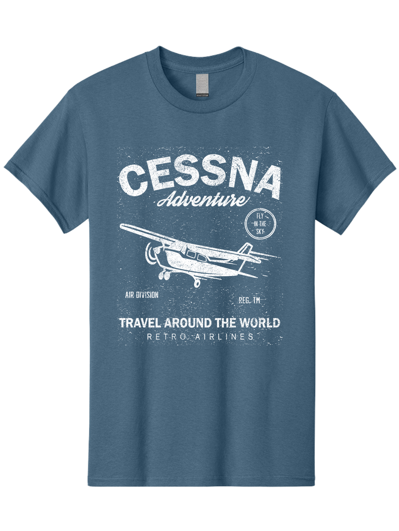 Cessna Distressed -Men Men'S Graphic Tee, 100% Cotton, Comfortable Casual Summer Wear, Machine Washable, Cessna Airplane, Adventure Travel, Retro Airlines, Fly In The Sky, Air Division, Travel Around The World, Vintage Aviation Aae175