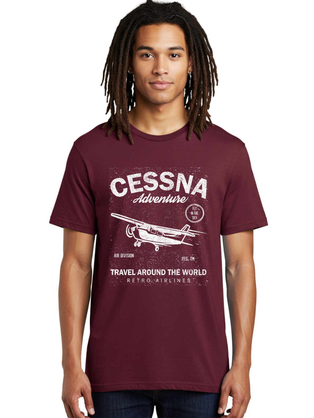 Cessna Distressed -Men Men'S Graphic Tee, 100% Cotton, Comfortable Casual Summer Wear, Machine Washable, Cessna Airplane, Adventure Travel, Retro Airlines, Fly In The Sky, Air Division, Travel Around The World, Vintage Aviation Aae175