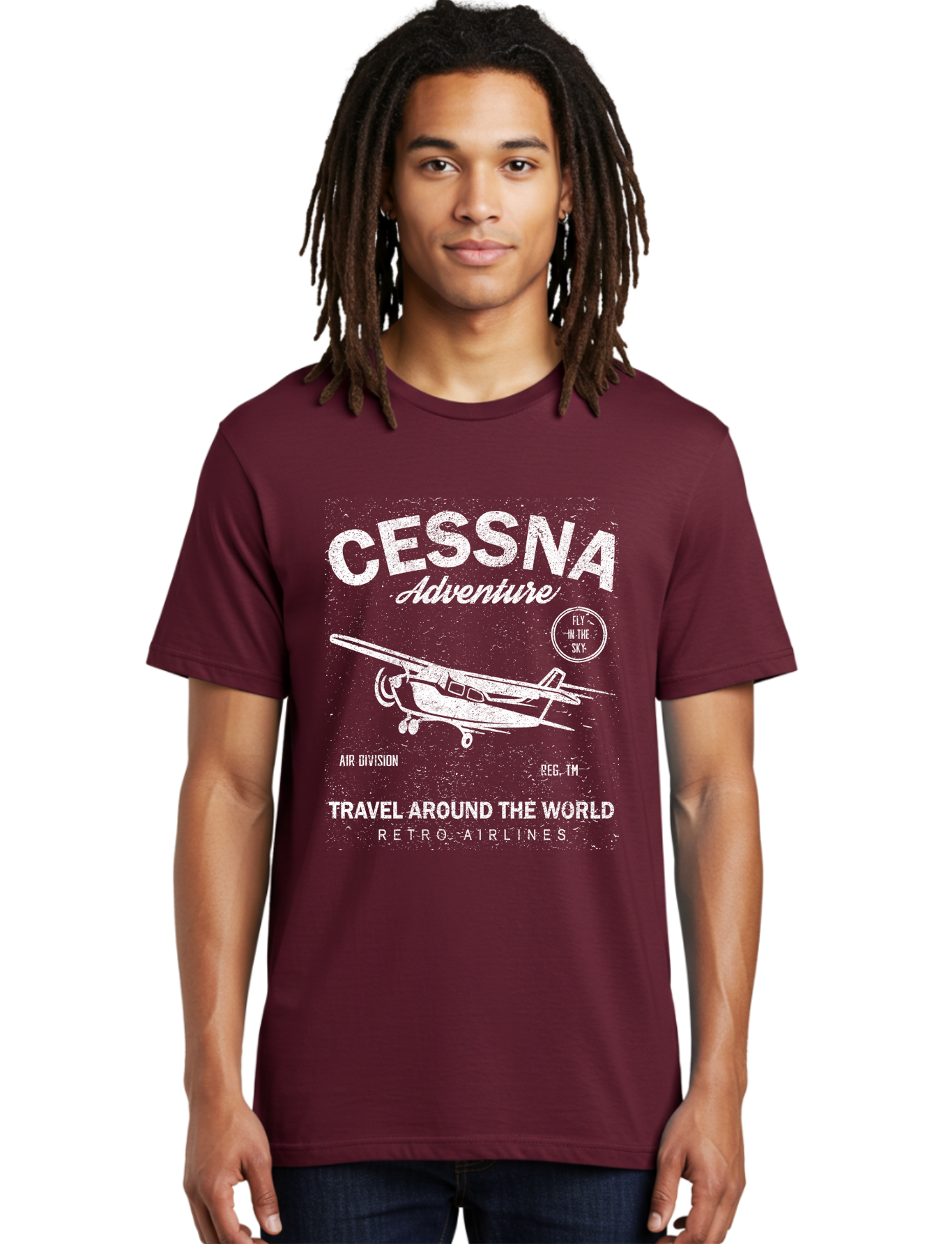 Cessna Distressed -Men Men'S Graphic Tee, 100% Cotton, Comfortable Casual Summer Wear, Machine Washable, Cessna Airplane, Adventure Travel, Retro Airlines, Fly In The Sky, Air Division, Travel Around The World, Vintage Aviation Aae175