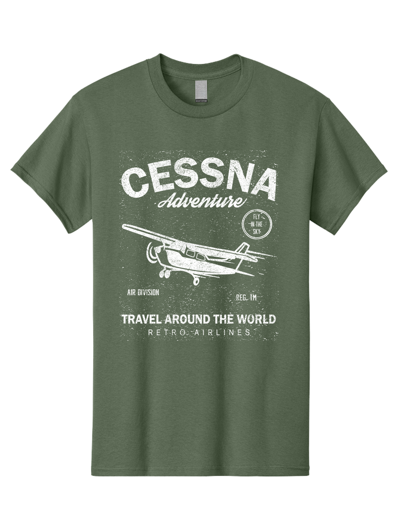 Cessna Distressed -Men Men'S Graphic Tee, 100% Cotton, Comfortable Casual Summer Wear, Machine Washable, Cessna Airplane, Adventure Travel, Retro Airlines, Fly In The Sky, Air Division, Travel Around The World, Vintage Aviation Aae175