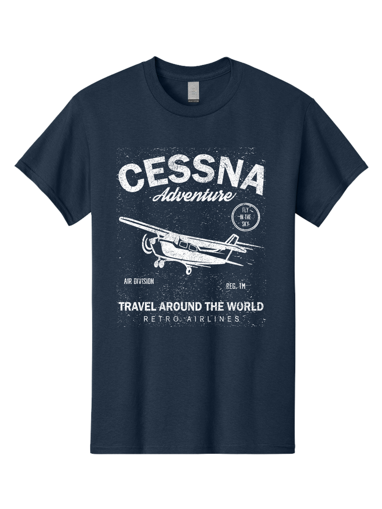 Cessna Distressed -Men Men'S Graphic Tee, 100% Cotton, Comfortable Casual Summer Wear, Machine Washable, Cessna Airplane, Adventure Travel, Retro Airlines, Fly In The Sky, Air Division, Travel Around The World, Vintage Aviation Aae175