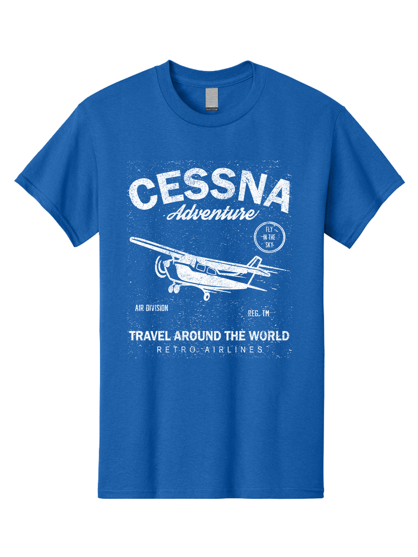 Cessna Distressed -Men Men'S Graphic Tee, 100% Cotton, Comfortable Casual Summer Wear, Machine Washable, Cessna Airplane, Adventure Travel, Retro Airlines, Fly In The Sky, Air Division, Travel Around The World, Vintage Aviation Aae175