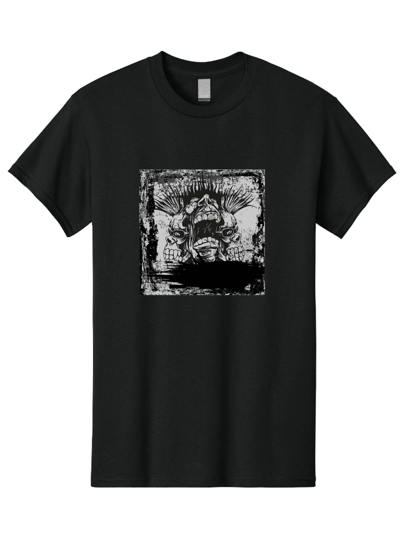 Chaos Triplet Men'S Graphic Tee, 100% Cotton, Comfortable Casual Summer Wear, Machine Washable, Punk Rock Art, Grunge Aesthetic, Triple Skull Head, Mohawk Hairstyle, Aggressive Vibe, Skull Art, Black And White Illustration, Punk Culture, Aae177