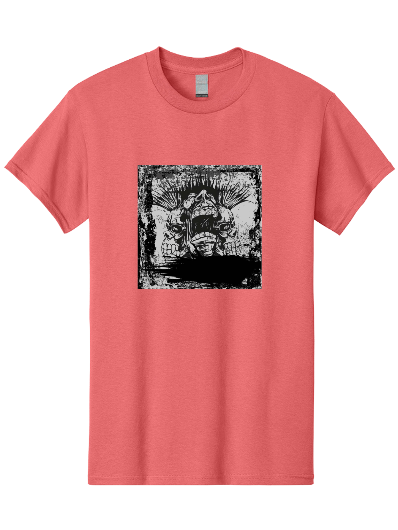 Chaos Triplet Men'S Graphic Tee, 100% Cotton, Comfortable Casual Summer Wear, Machine Washable, Punk Rock Art, Grunge Aesthetic, Triple Skull Head, Mohawk Hairstyle, Aggressive Vibe, Skull Art, Black And White Illustration, Punk Culture, Aae177