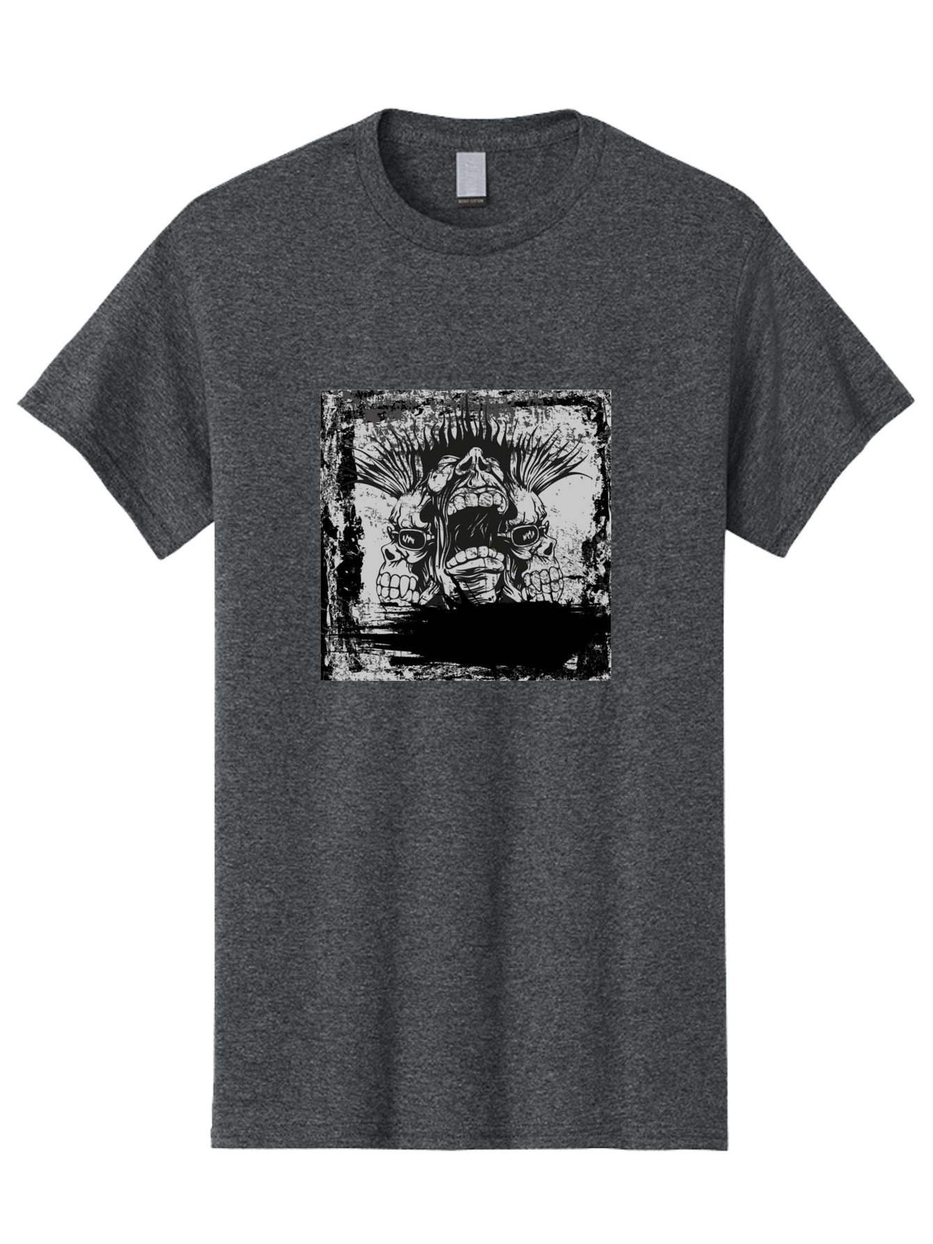Chaos Triplet Men'S Graphic Tee, 100% Cotton, Comfortable Casual Summer Wear, Machine Washable, Punk Rock Art, Grunge Aesthetic, Triple Skull Head, Mohawk Hairstyle, Aggressive Vibe, Skull Art, Black And White Illustration, Punk Culture, Aae177