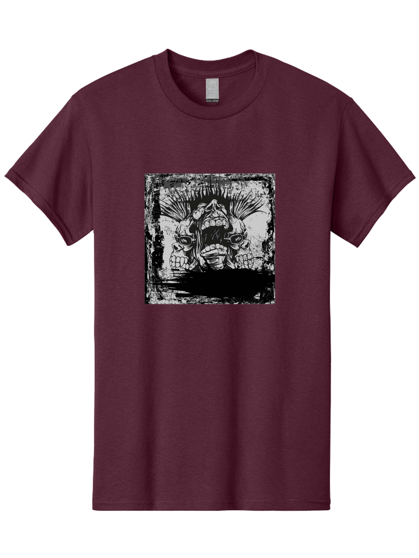 Chaos Triplet Men'S Graphic Tee, 100% Cotton, Comfortable Casual Summer Wear, Machine Washable, Punk Rock Art, Grunge Aesthetic, Triple Skull Head, Mohawk Hairstyle, Aggressive Vibe, Skull Art, Black And White Illustration, Punk Culture, Aae177