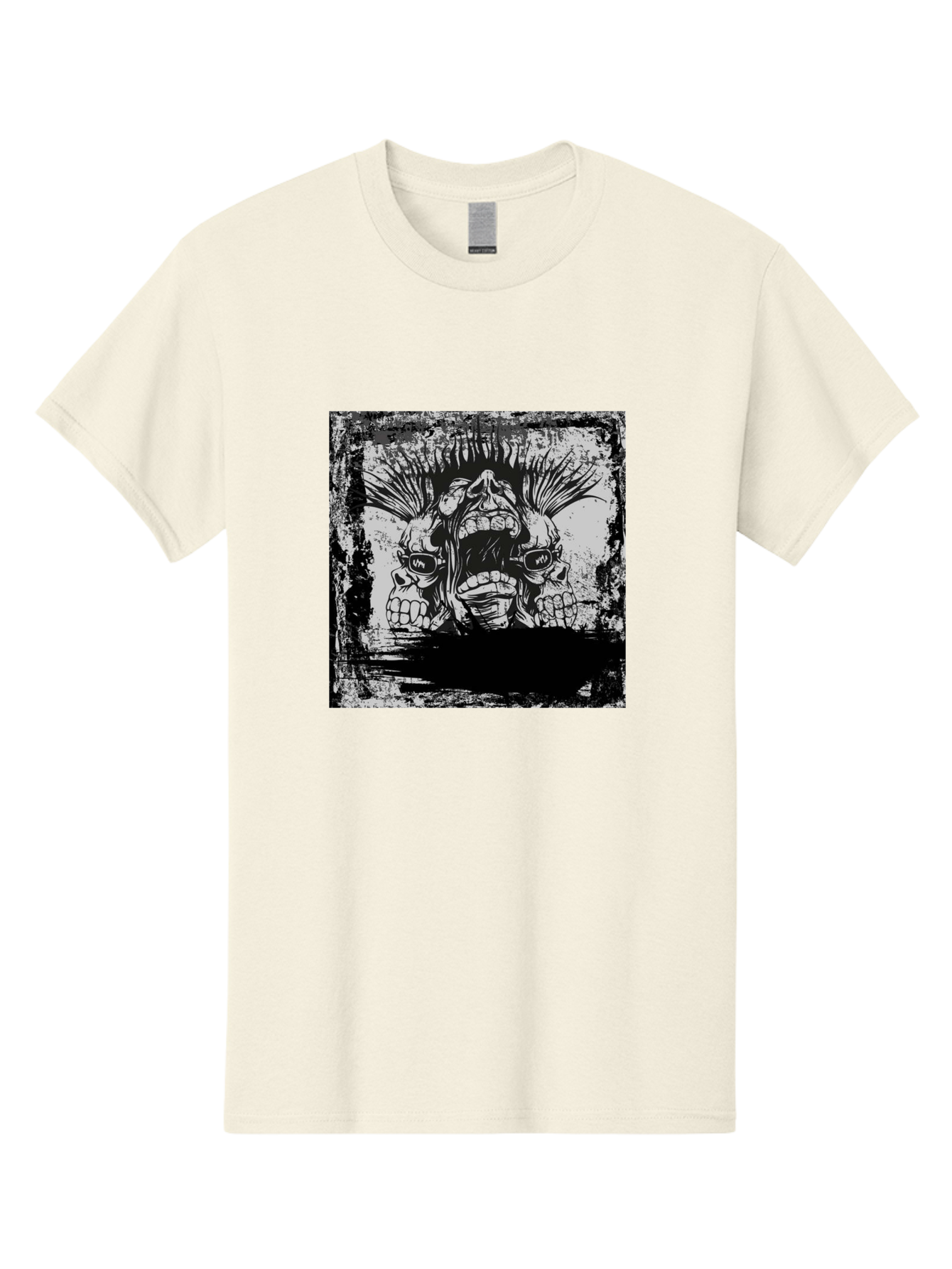 Chaos Triplet Men'S Graphic Tee, 100% Cotton, Comfortable Casual Summer Wear, Machine Washable, Punk Rock Art, Grunge Aesthetic, Triple Skull Head, Mohawk Hairstyle, Aggressive Vibe, Skull Art, Black And White Illustration, Punk Culture, Aae177