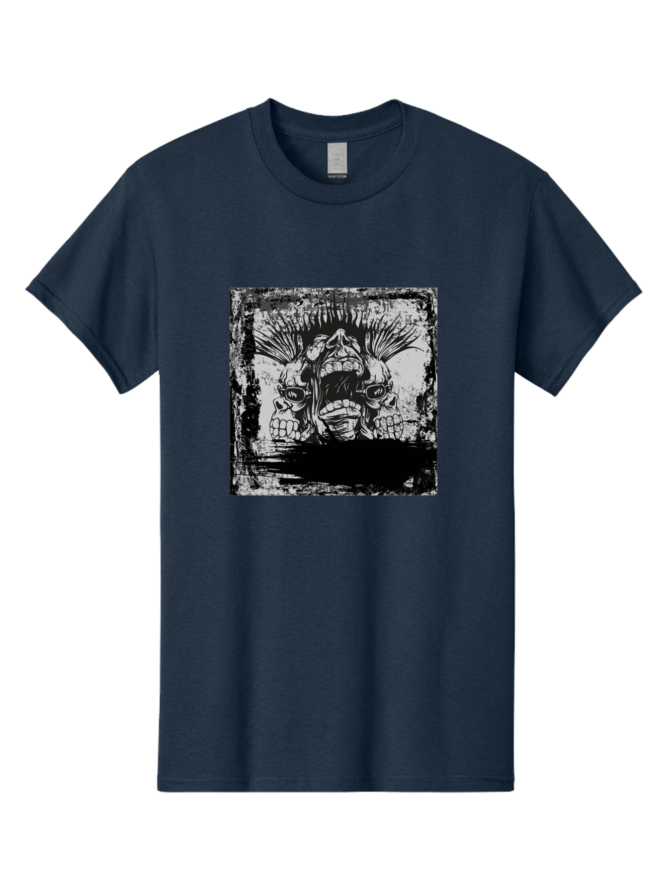 Chaos Triplet Men'S Graphic Tee, 100% Cotton, Comfortable Casual Summer Wear, Machine Washable, Punk Rock Art, Grunge Aesthetic, Triple Skull Head, Mohawk Hairstyle, Aggressive Vibe, Skull Art, Black And White Illustration, Punk Culture, Aae177