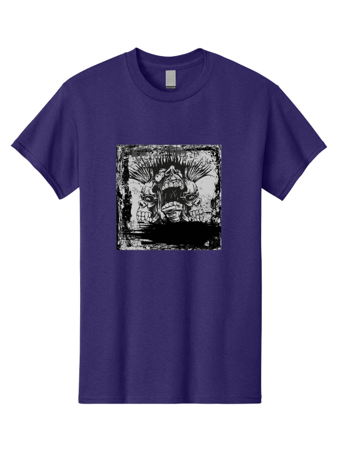 Chaos Triplet Men'S Graphic Tee, 100% Cotton, Comfortable Casual Summer Wear, Machine Washable, Punk Rock Art, Grunge Aesthetic, Triple Skull Head, Mohawk Hairstyle, Aggressive Vibe, Skull Art, Black And White Illustration, Punk Culture, Aae177