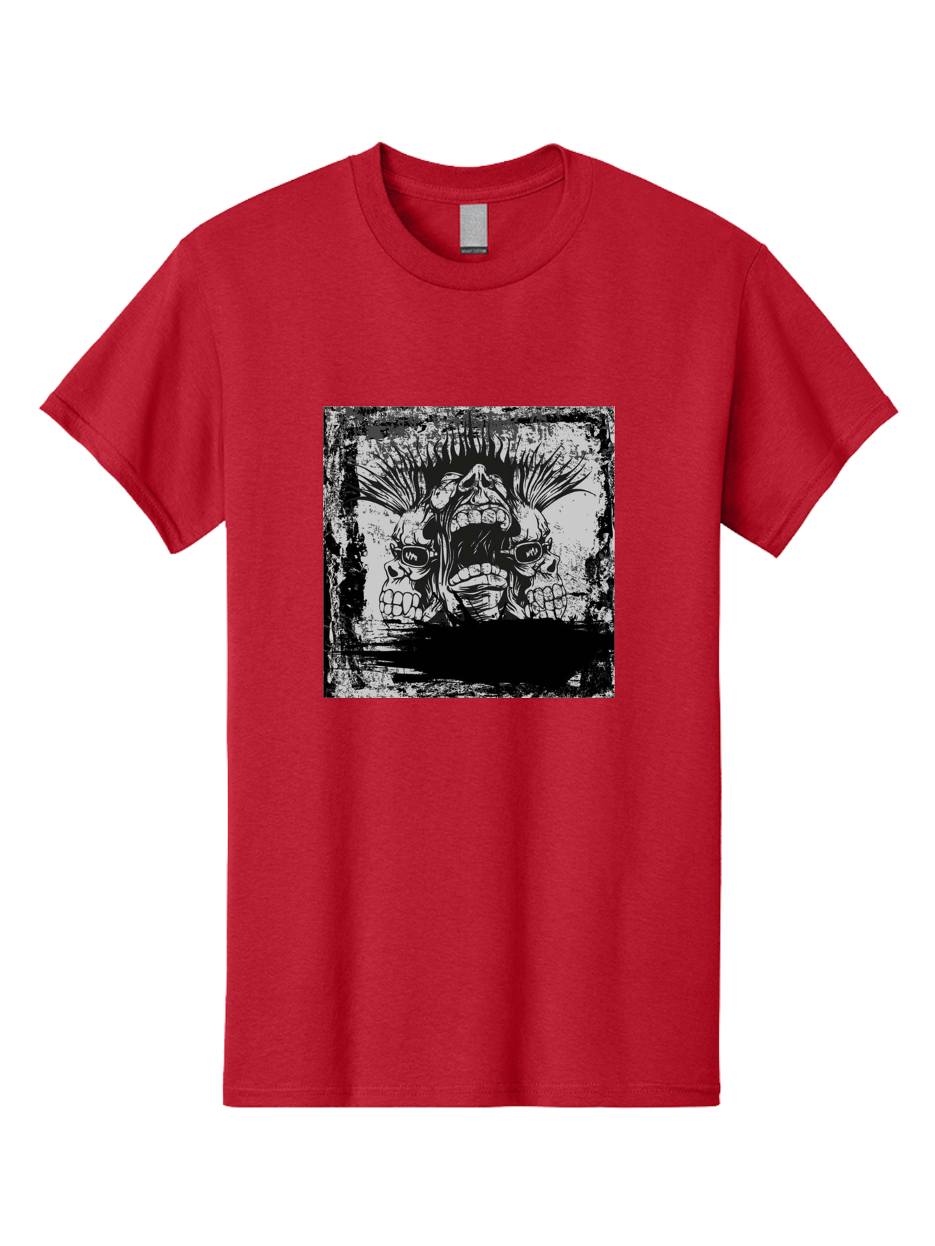 Chaos Triplet Men'S Graphic Tee, 100% Cotton, Comfortable Casual Summer Wear, Machine Washable, Punk Rock Art, Grunge Aesthetic, Triple Skull Head, Mohawk Hairstyle, Aggressive Vibe, Skull Art, Black And White Illustration, Punk Culture, Aae177
