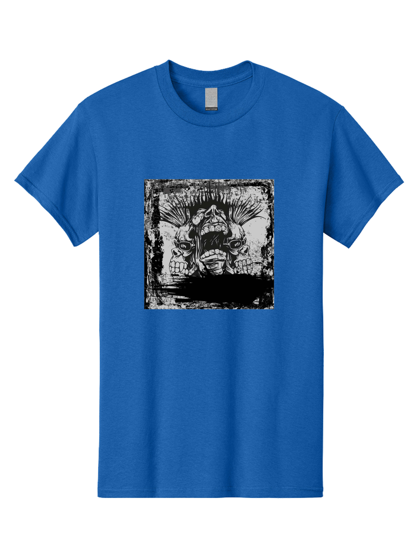 Chaos Triplet Men'S Graphic Tee, 100% Cotton, Comfortable Casual Summer Wear, Machine Washable, Punk Rock Art, Grunge Aesthetic, Triple Skull Head, Mohawk Hairstyle, Aggressive Vibe, Skull Art, Black And White Illustration, Punk Culture, Aae177