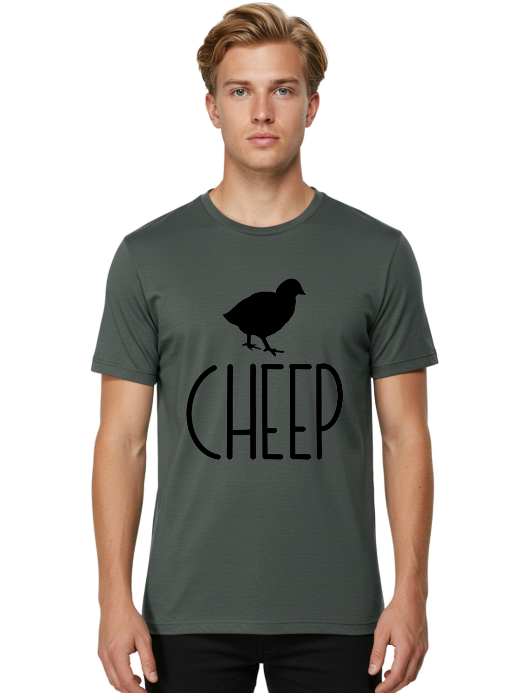 Cheep Men'S Graphic Tee, 100% Cotton, Comfortable Casual Summer Wear, Machine Washable, Chick Silhouette, Cheep Logo, Poultry Branding, Simple Design, Bold Typography, Farm Animal, Minimalistic Art Aae178