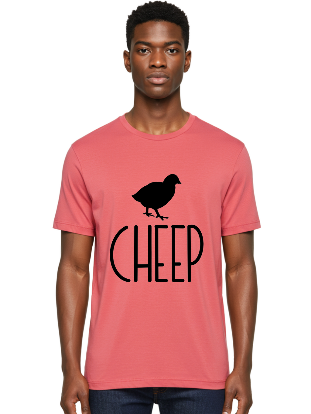 Cheep Men'S Graphic Tee, 100% Cotton, Comfortable Casual Summer Wear, Machine Washable, Chick Silhouette, Cheep Logo, Poultry Branding, Simple Design, Bold Typography, Farm Animal, Minimalistic Art Aae178