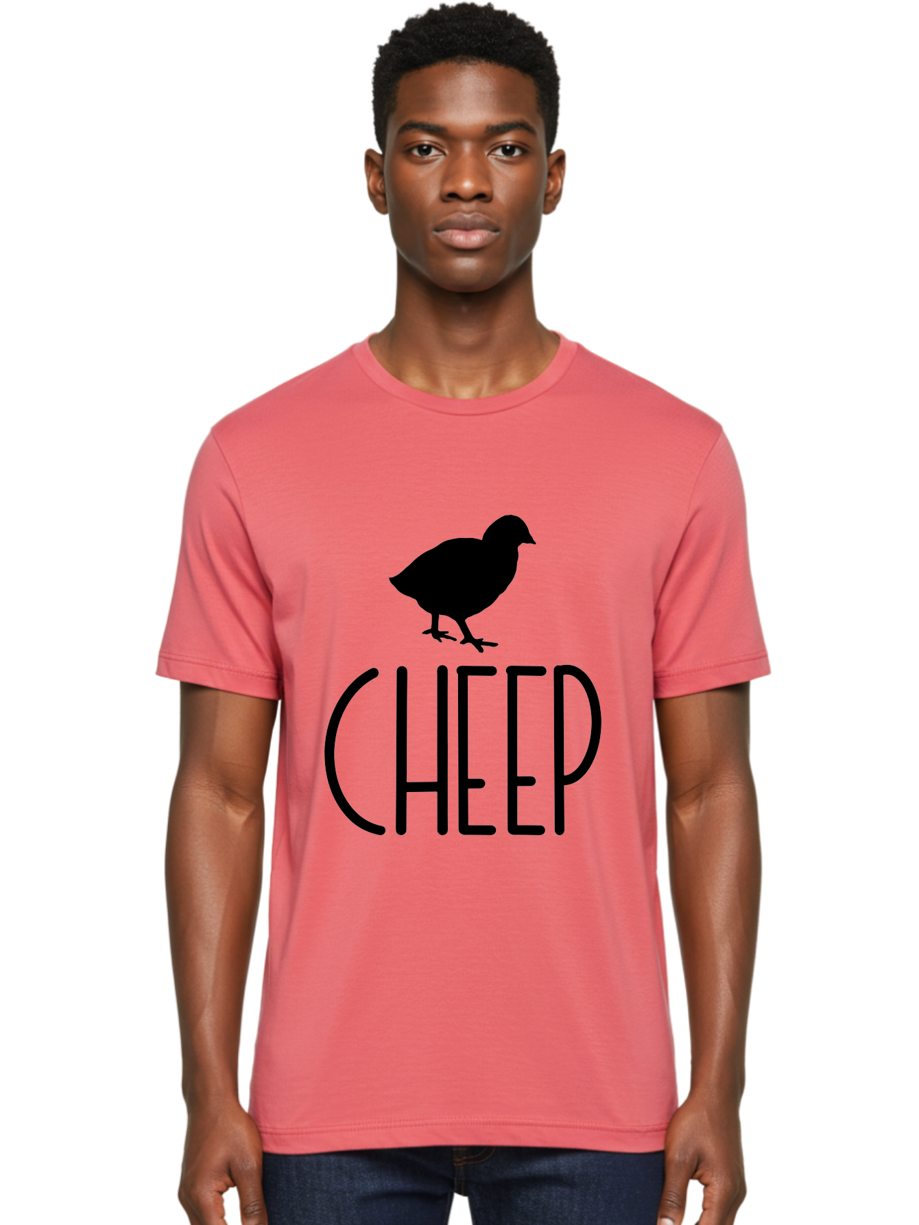 Cheep Men'S Graphic Tee, 100% Cotton, Comfortable Casual Summer Wear, Machine Washable, Chick Silhouette, Cheep Logo, Poultry Branding, Simple Design, Bold Typography, Farm Animal, Minimalistic Art Aae178