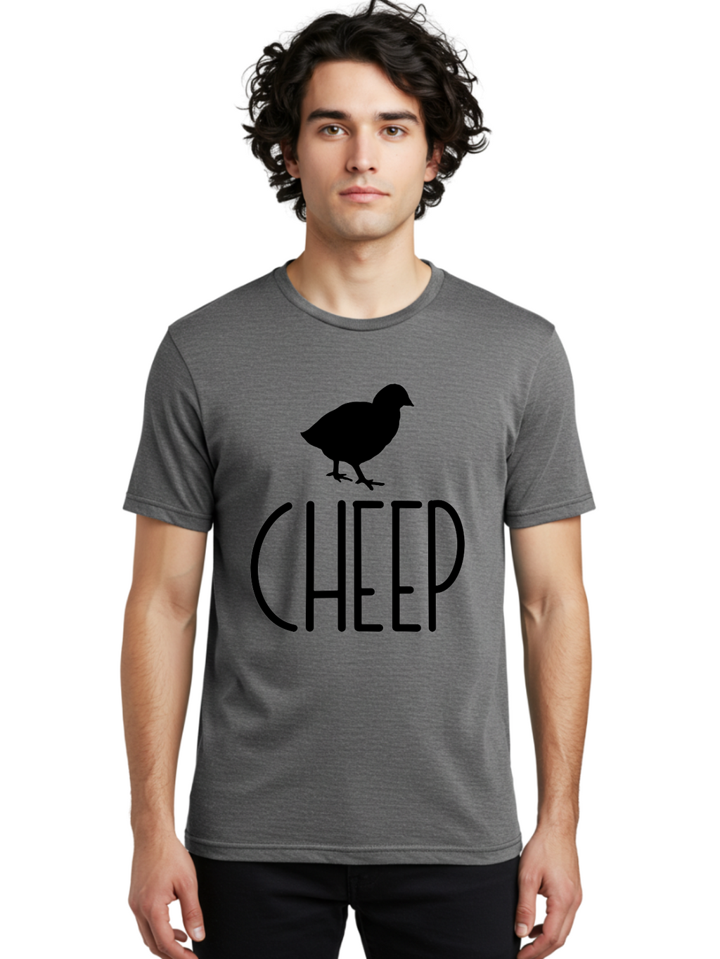 Cheep Men'S Graphic Tee, 100% Cotton, Comfortable Casual Summer Wear, Machine Washable, Chick Silhouette, Cheep Logo, Poultry Branding, Simple Design, Bold Typography, Farm Animal, Minimalistic Art Aae178