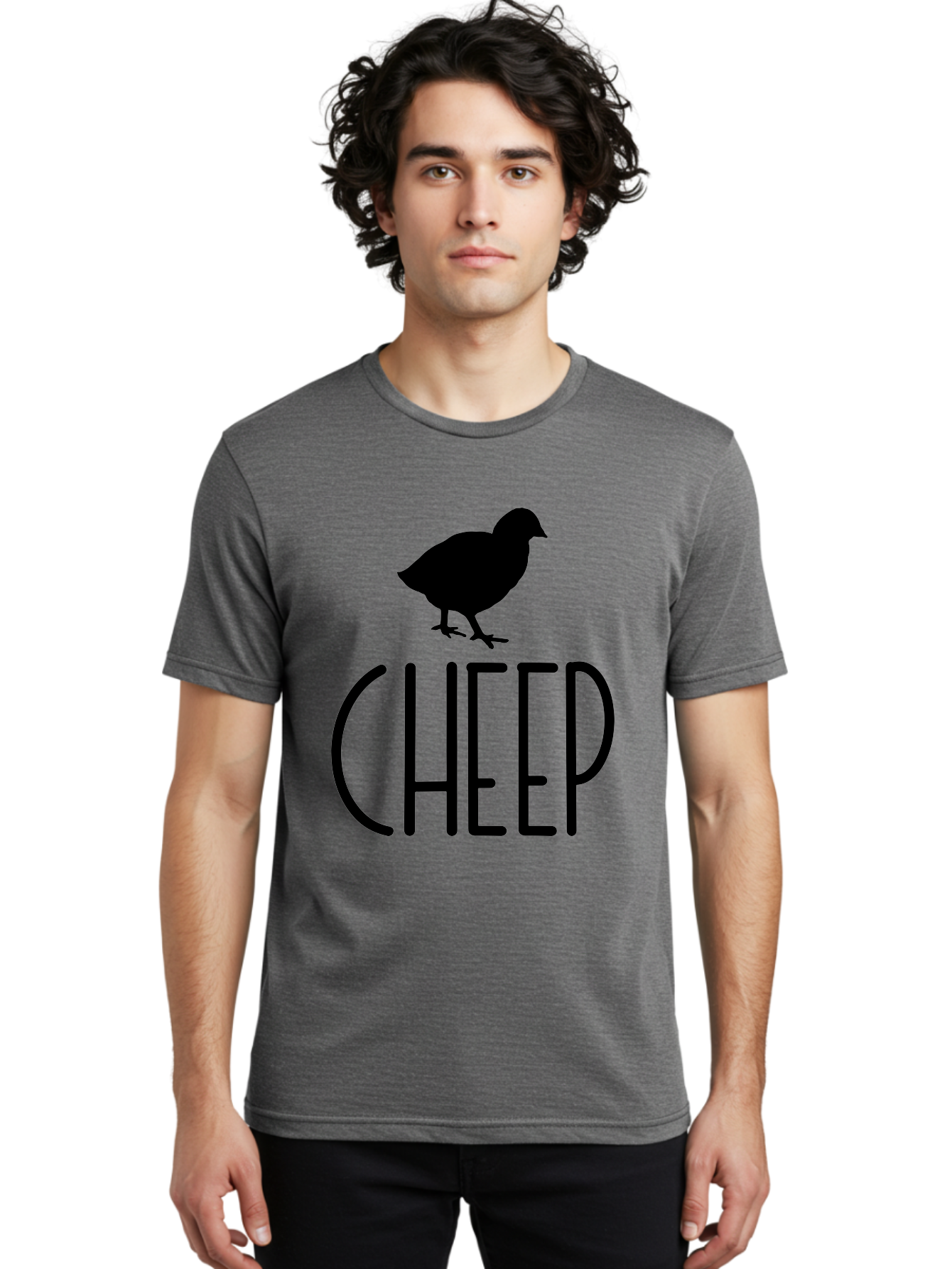 Cheep Men'S Graphic Tee, 100% Cotton, Comfortable Casual Summer Wear, Machine Washable, Chick Silhouette, Cheep Logo, Poultry Branding, Simple Design, Bold Typography, Farm Animal, Minimalistic Art Aae178