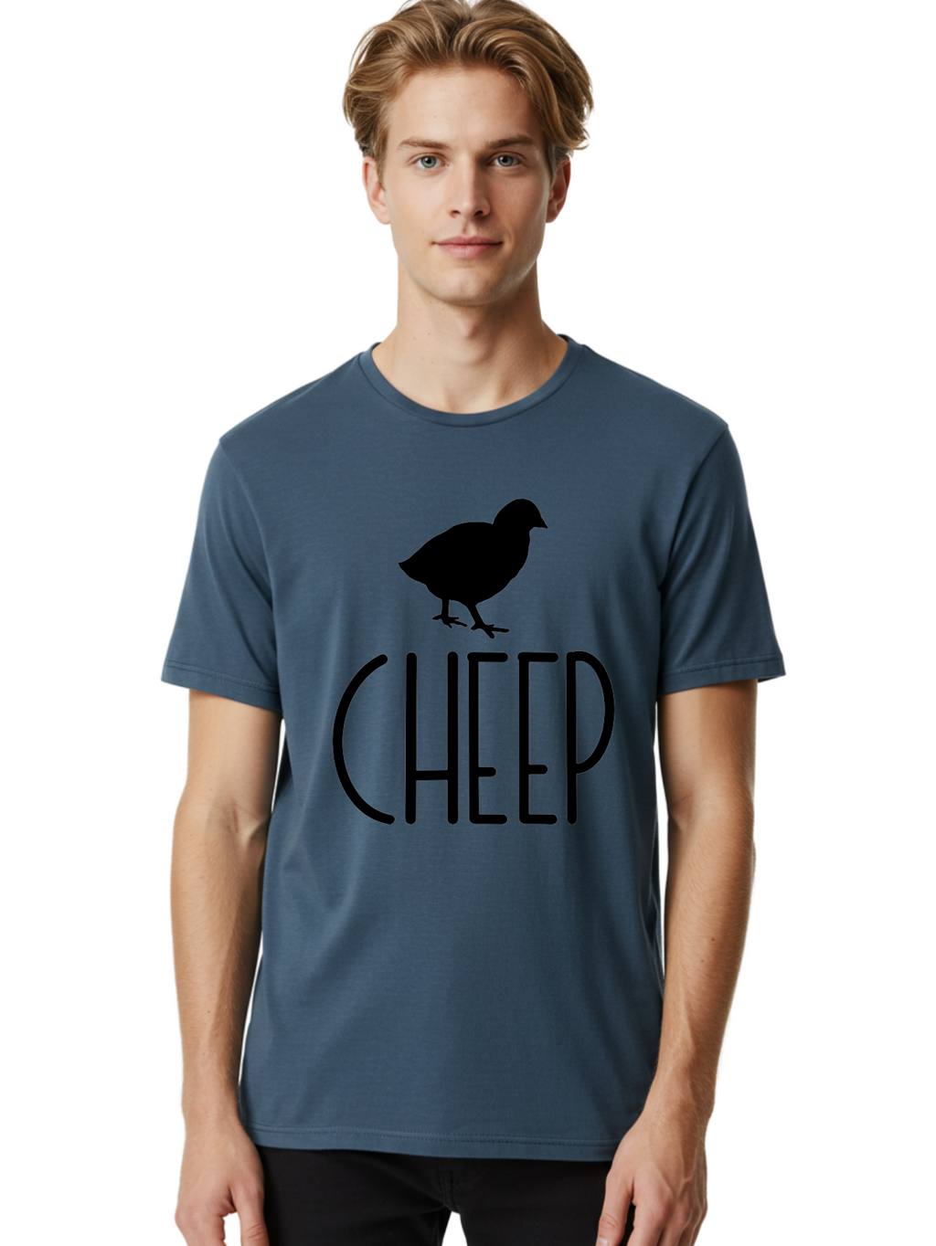 Cheep Men'S Graphic Tee, 100% Cotton, Comfortable Casual Summer Wear, Machine Washable, Chick Silhouette, Cheep Logo, Poultry Branding, Simple Design, Bold Typography, Farm Animal, Minimalistic Art Aae178