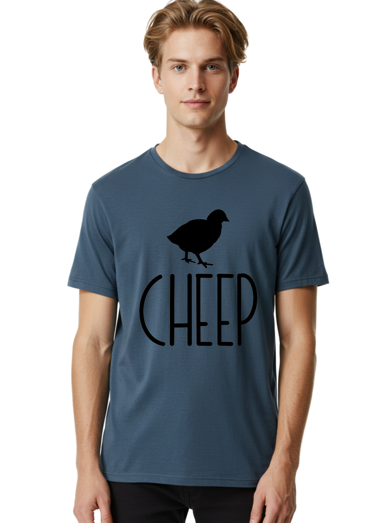 Cheep Men'S Graphic Tee, 100% Cotton, Comfortable Casual Summer Wear, Machine Washable, Chick Silhouette, Cheep Logo, Poultry Branding, Simple Design, Bold Typography, Farm Animal, Minimalistic Art Aae178