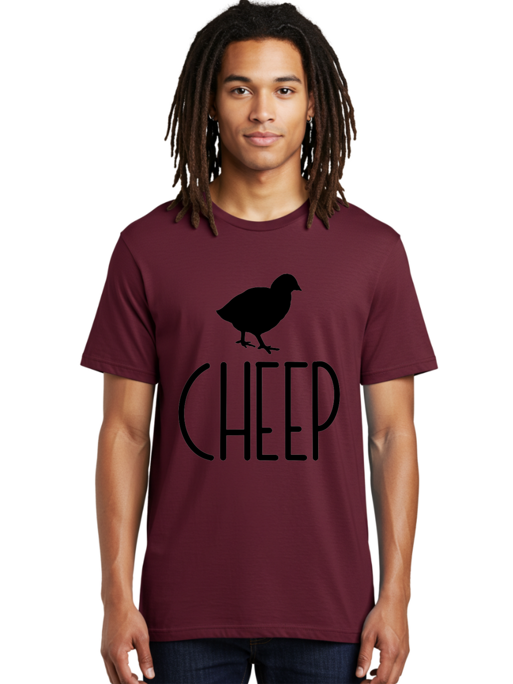 Cheep Men'S Graphic Tee, 100% Cotton, Comfortable Casual Summer Wear, Machine Washable, Chick Silhouette, Cheep Logo, Poultry Branding, Simple Design, Bold Typography, Farm Animal, Minimalistic Art Aae178