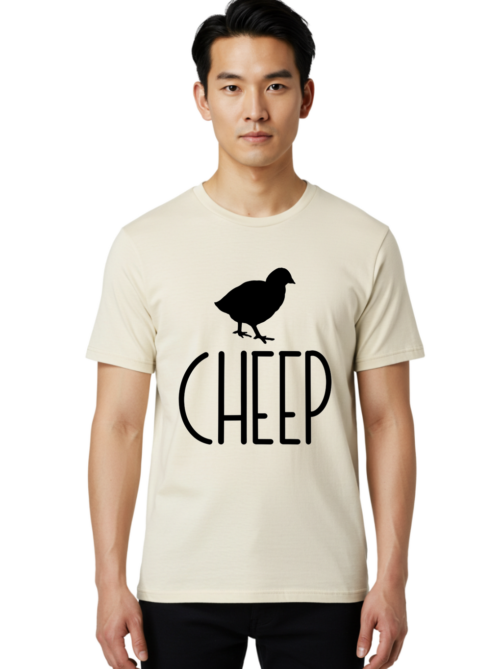 Cheep Men'S Graphic Tee, 100% Cotton, Comfortable Casual Summer Wear, Machine Washable, Chick Silhouette, Cheep Logo, Poultry Branding, Simple Design, Bold Typography, Farm Animal, Minimalistic Art Aae178