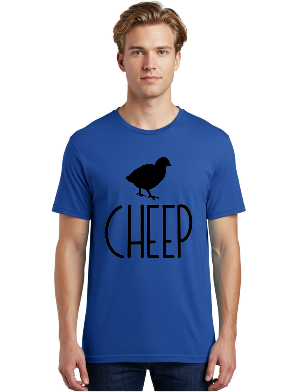 Cheep Men'S Graphic Tee, 100% Cotton, Comfortable Casual Summer Wear, Machine Washable, Chick Silhouette, Cheep Logo, Poultry Branding, Simple Design, Bold Typography, Farm Animal, Minimalistic Art Aae178