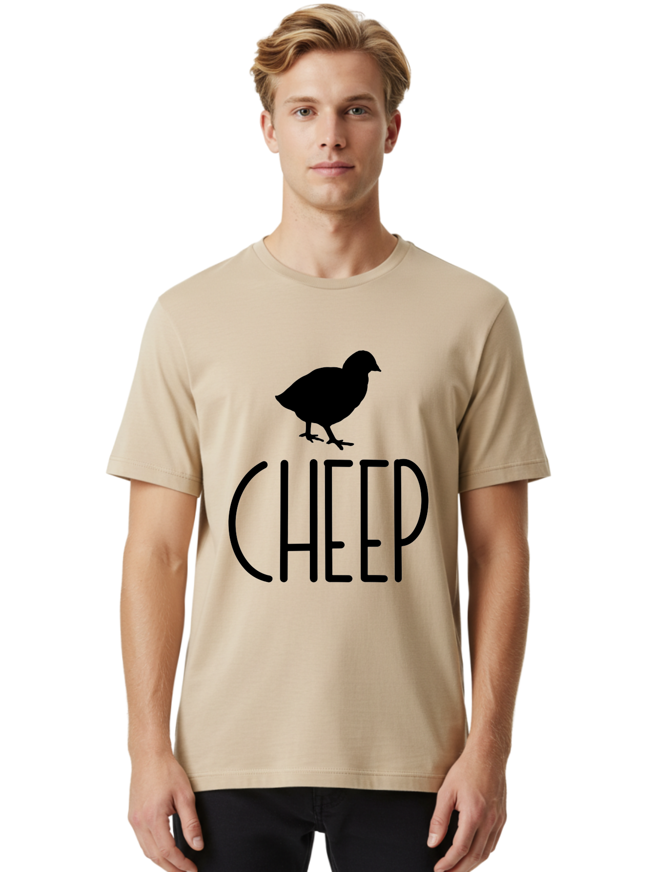 Cheep Men'S Graphic Tee, 100% Cotton, Comfortable Casual Summer Wear, Machine Washable, Chick Silhouette, Cheep Logo, Poultry Branding, Simple Design, Bold Typography, Farm Animal, Minimalistic Art Aae178
