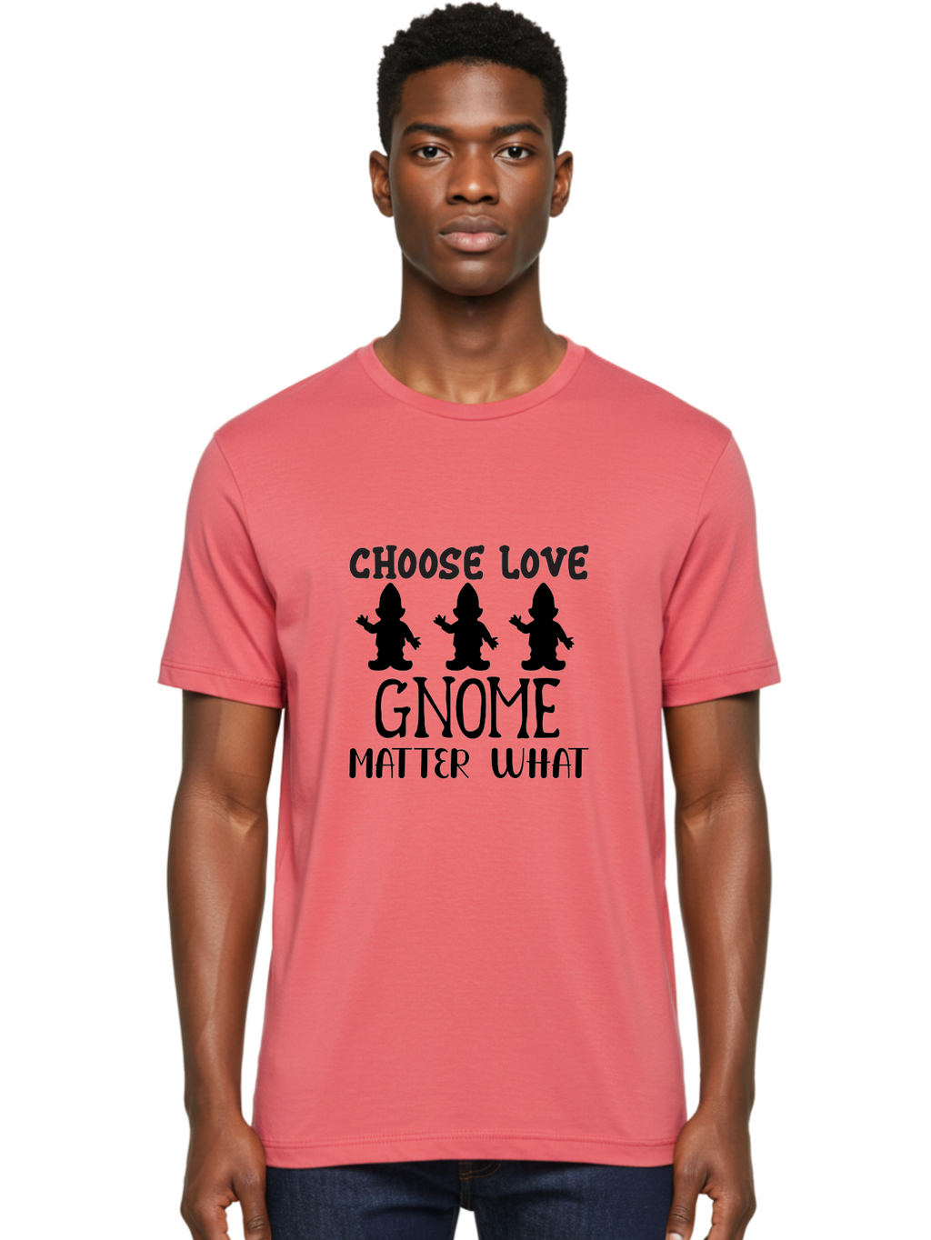 Choose Love Gnome Matter What Men'S Graphic Tee, 100% Cotton, Comfortable Casual Summer Wear, Machine Washable, Funny Gnomes, Gnome Love, Inspirational Quotes, Choose Love, Gnome Pun, Motivational Phrases, Quirky Garden Gnomes, Aae181