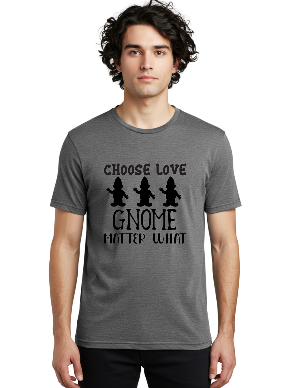 Choose Love Gnome Matter What Men'S Graphic Tee, 100% Cotton, Comfortable Casual Summer Wear, Machine Washable, Funny Gnomes, Gnome Love, Inspirational Quotes, Choose Love, Gnome Pun, Motivational Phrases, Quirky Garden Gnomes, Aae181