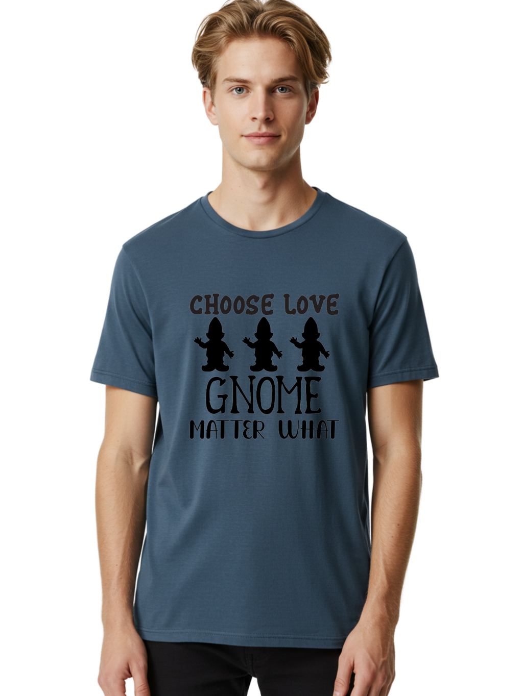 Choose Love Gnome Matter What Men'S Graphic Tee, 100% Cotton, Comfortable Casual Summer Wear, Machine Washable, Funny Gnomes, Gnome Love, Inspirational Quotes, Choose Love, Gnome Pun, Motivational Phrases, Quirky Garden Gnomes, Aae181