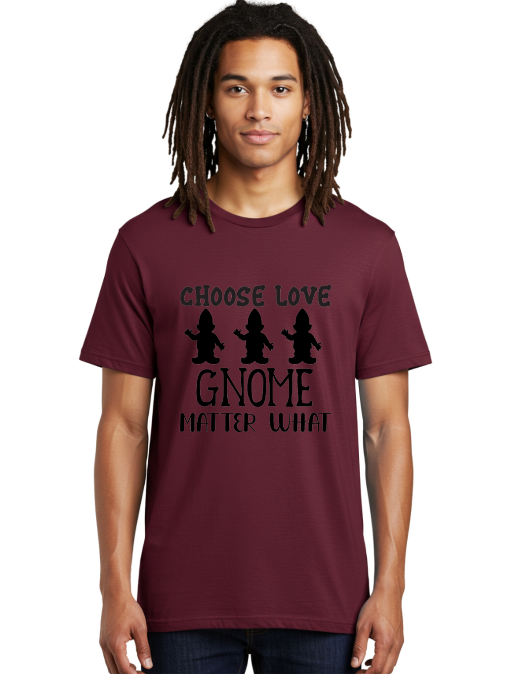 Choose Love Gnome Matter What Men'S Graphic Tee, 100% Cotton, Comfortable Casual Summer Wear, Machine Washable, Funny Gnomes, Gnome Love, Inspirational Quotes, Choose Love, Gnome Pun, Motivational Phrases, Quirky Garden Gnomes, Aae181