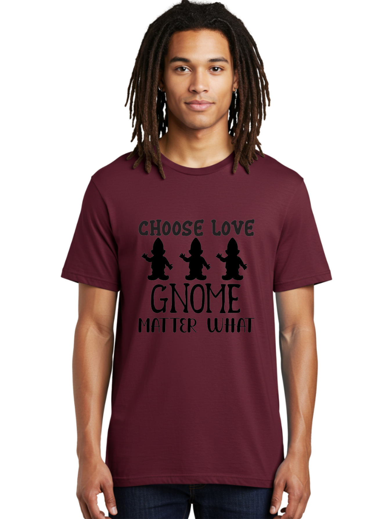 Choose Love Gnome Matter What Men'S Graphic Tee, 100% Cotton, Comfortable Casual Summer Wear, Machine Washable, Funny Gnomes, Gnome Love, Inspirational Quotes, Choose Love, Gnome Pun, Motivational Phrases, Quirky Garden Gnomes, Aae181