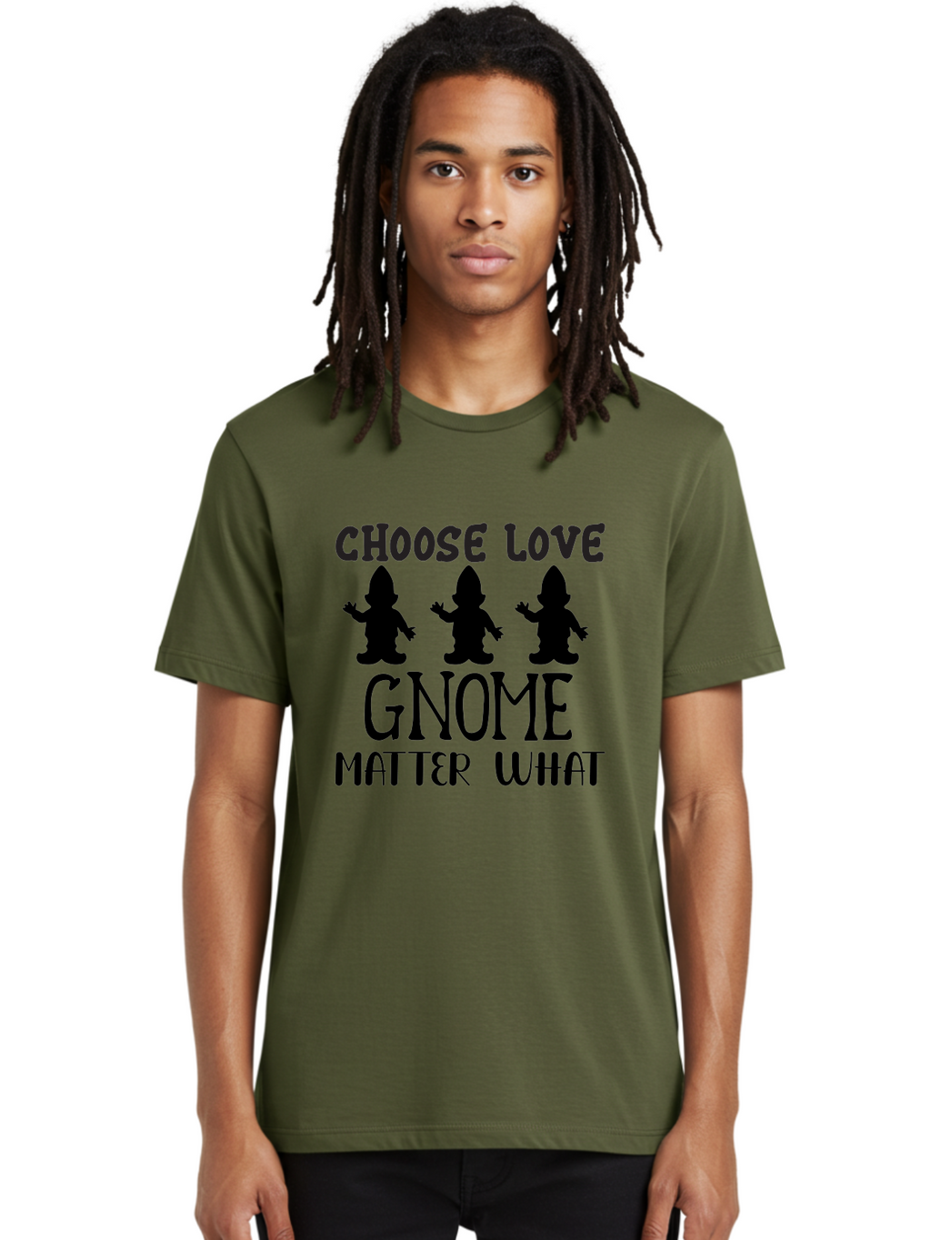 Choose Love Gnome Matter What Men'S Graphic Tee, 100% Cotton, Comfortable Casual Summer Wear, Machine Washable, Funny Gnomes, Gnome Love, Inspirational Quotes, Choose Love, Gnome Pun, Motivational Phrases, Quirky Garden Gnomes, Aae181