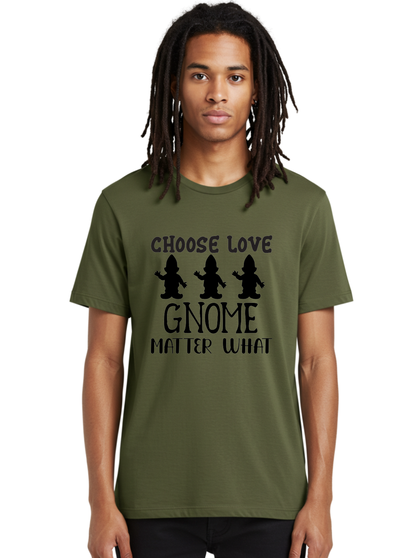 Choose Love Gnome Matter What Men'S Graphic Tee, 100% Cotton, Comfortable Casual Summer Wear, Machine Washable, Funny Gnomes, Gnome Love, Inspirational Quotes, Choose Love, Gnome Pun, Motivational Phrases, Quirky Garden Gnomes, Aae181