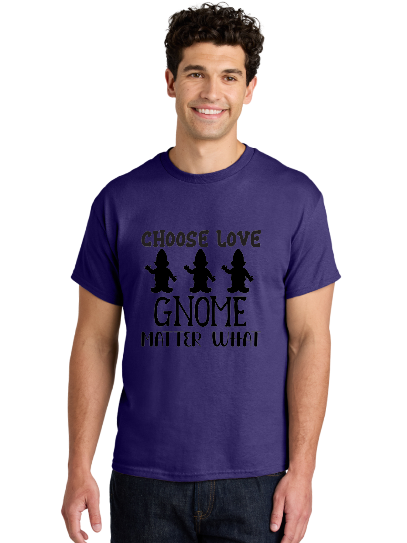 Choose Love Gnome Matter What Men'S Graphic Tee, 100% Cotton, Comfortable Casual Summer Wear, Machine Washable, Funny Gnomes, Gnome Love, Inspirational Quotes, Choose Love, Gnome Pun, Motivational Phrases, Quirky Garden Gnomes, Aae181