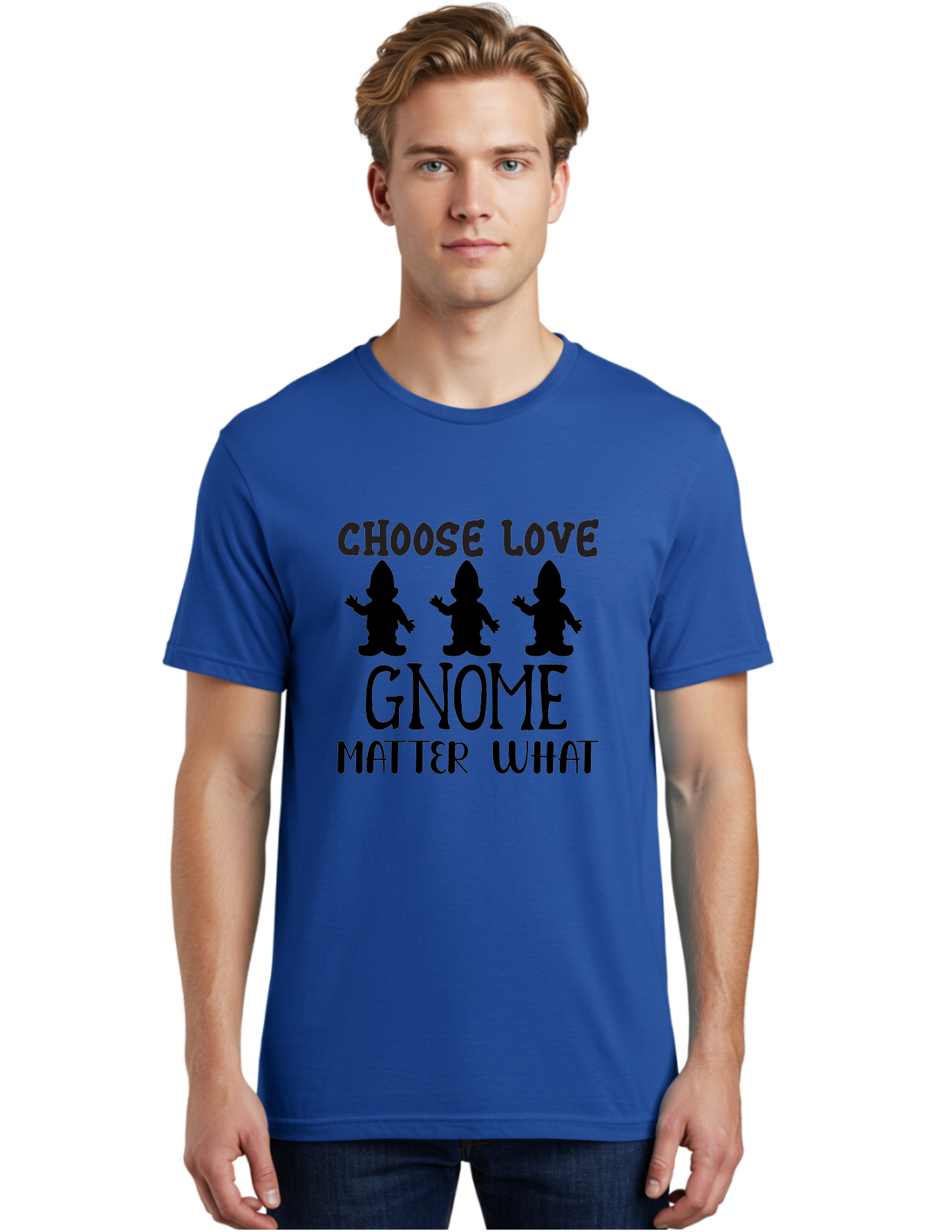 Choose Love Gnome Matter What Men'S Graphic Tee, 100% Cotton, Comfortable Casual Summer Wear, Machine Washable, Funny Gnomes, Gnome Love, Inspirational Quotes, Choose Love, Gnome Pun, Motivational Phrases, Quirky Garden Gnomes, Aae181