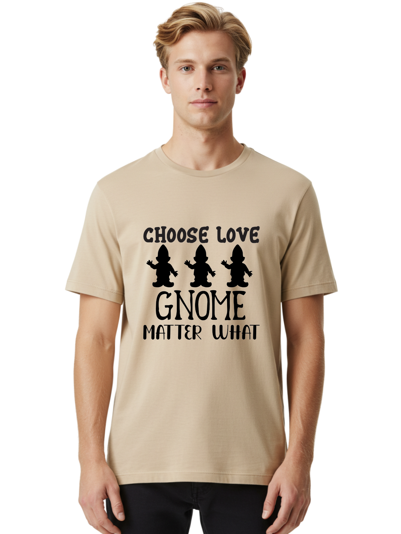 Choose Love Gnome Matter What Men'S Graphic Tee, 100% Cotton, Comfortable Casual Summer Wear, Machine Washable, Funny Gnomes, Gnome Love, Inspirational Quotes, Choose Love, Gnome Pun, Motivational Phrases, Quirky Garden Gnomes, Aae181