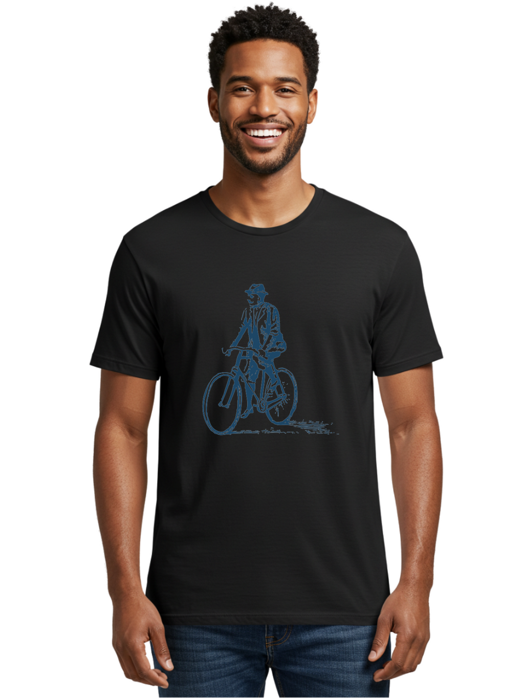 Classic Bicycle Men'S Graphic Tee, 100% Cotton, Comfortable Casual Summer Wear, Machine Washable, Vintage Man, Bicycle Riding, Classic Cycling, Retro Style, Hat Wearing, Outdoor Activity, Historical Illustration, Antique Bike Aae183