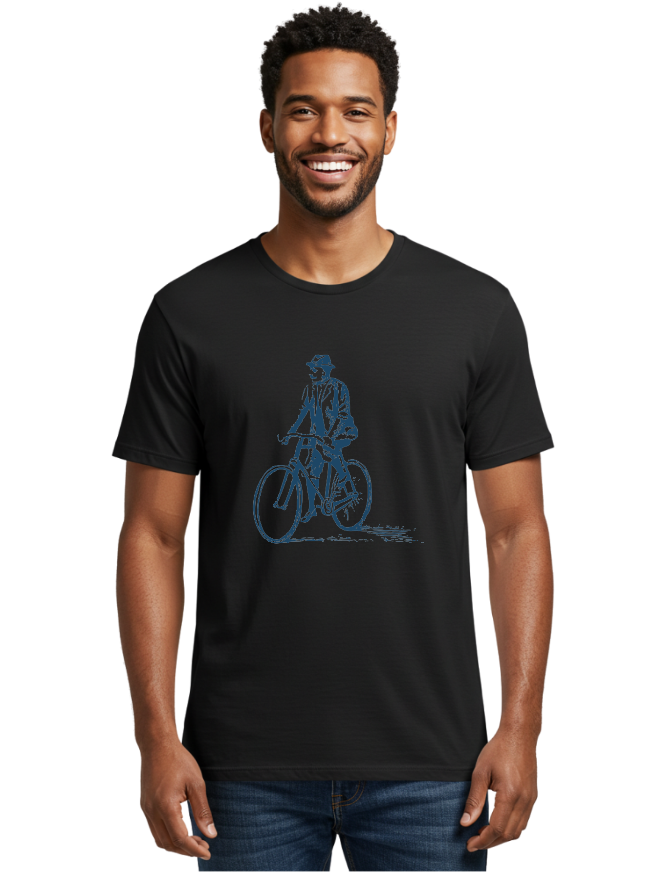 Classic Bicycle Men'S Graphic Tee, 100% Cotton, Comfortable Casual Summer Wear, Machine Washable, Vintage Man, Bicycle Riding, Classic Cycling, Retro Style, Hat Wearing, Outdoor Activity, Historical Illustration, Antique Bike Aae183