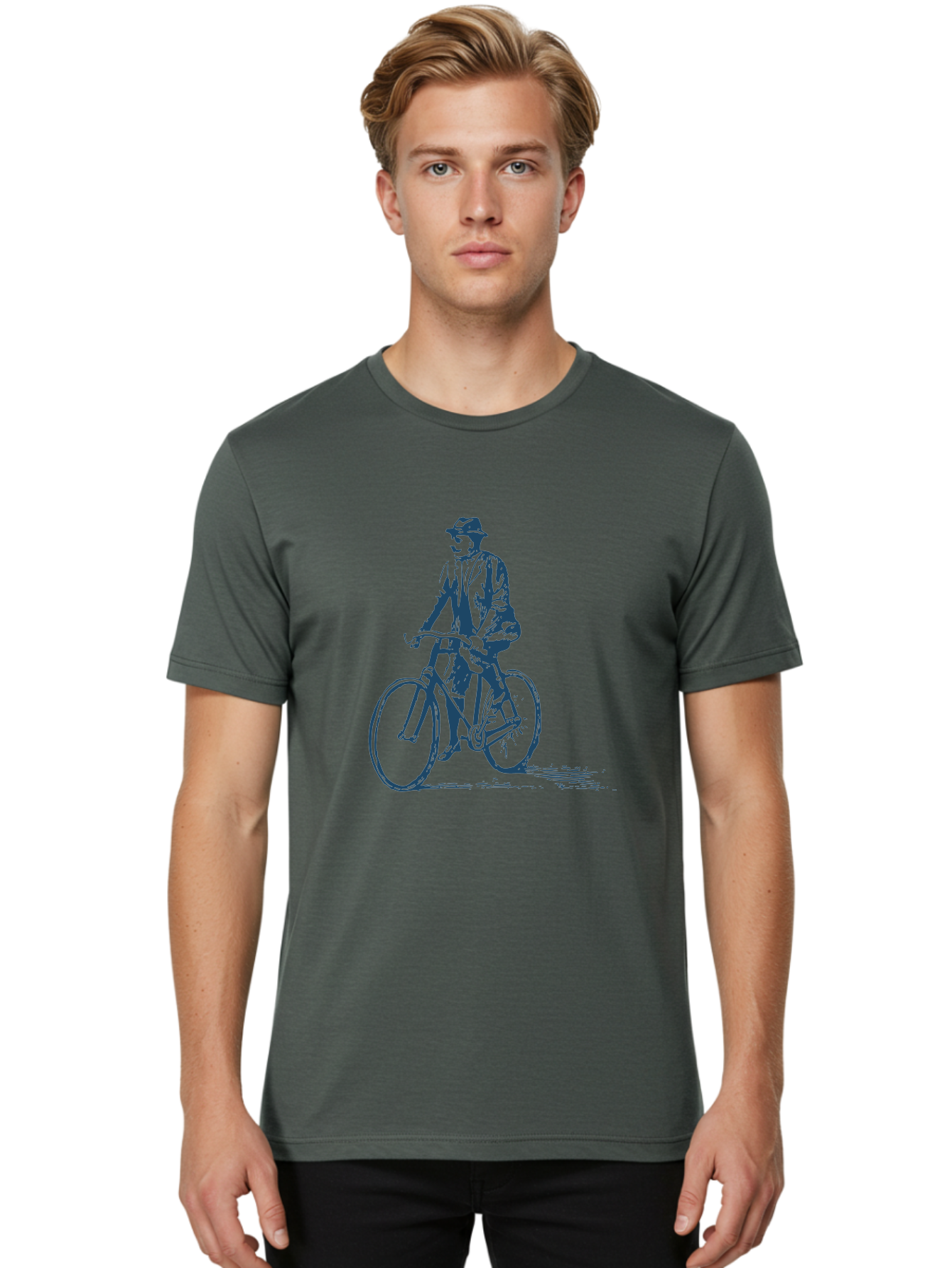 Classic Bicycle Men'S Graphic Tee, 100% Cotton, Comfortable Casual Summer Wear, Machine Washable, Vintage Man, Bicycle Riding, Classic Cycling, Retro Style, Hat Wearing, Outdoor Activity, Historical Illustration, Antique Bike Aae183