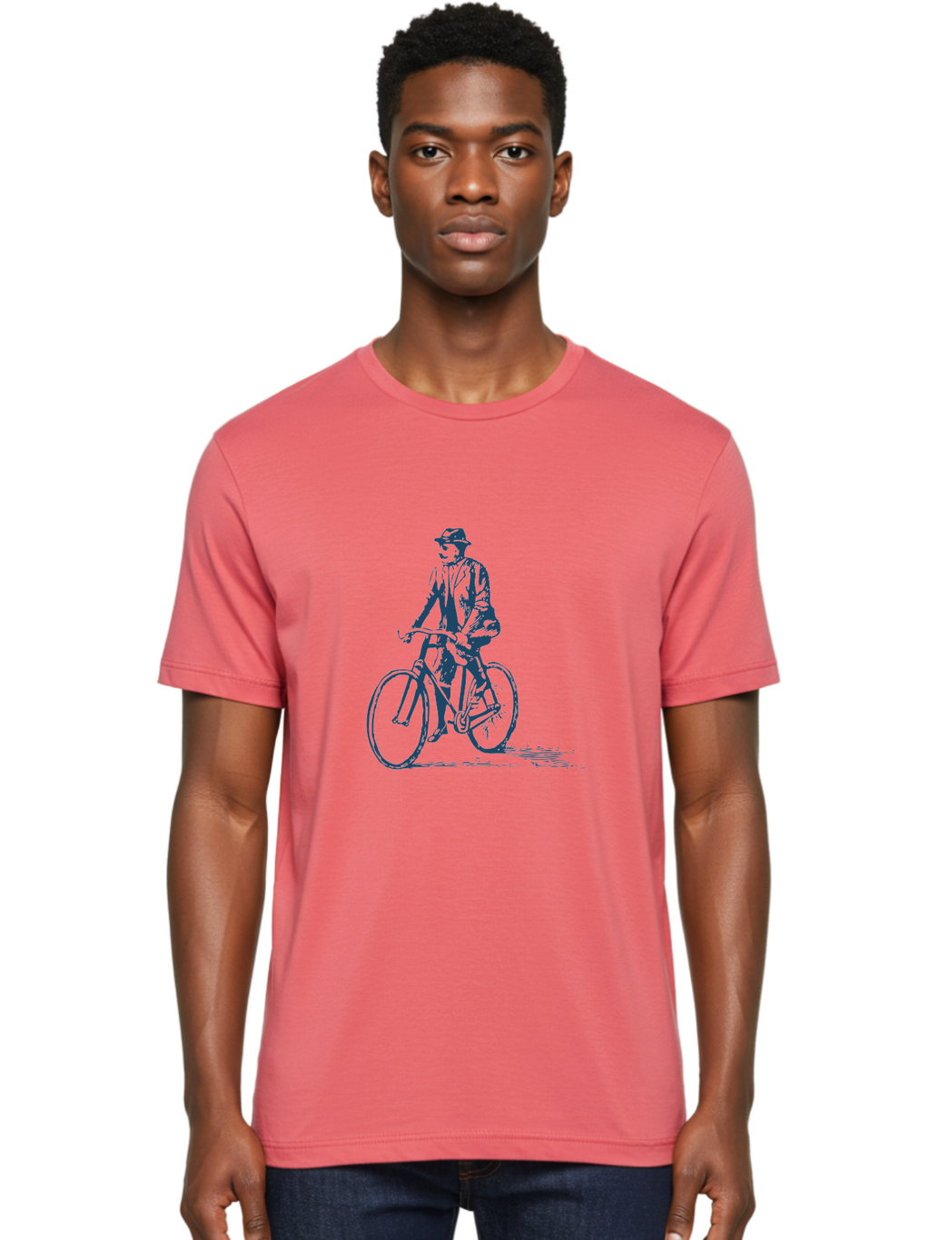 Classic Bicycle Men'S Graphic Tee, 100% Cotton, Comfortable Casual Summer Wear, Machine Washable, Vintage Man, Bicycle Riding, Classic Cycling, Retro Style, Hat Wearing, Outdoor Activity, Historical Illustration, Antique Bike Aae183