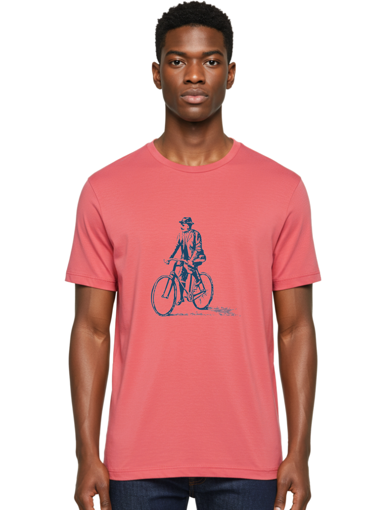 Classic Bicycle Men'S Graphic Tee, 100% Cotton, Comfortable Casual Summer Wear, Machine Washable, Vintage Man, Bicycle Riding, Classic Cycling, Retro Style, Hat Wearing, Outdoor Activity, Historical Illustration, Antique Bike Aae183