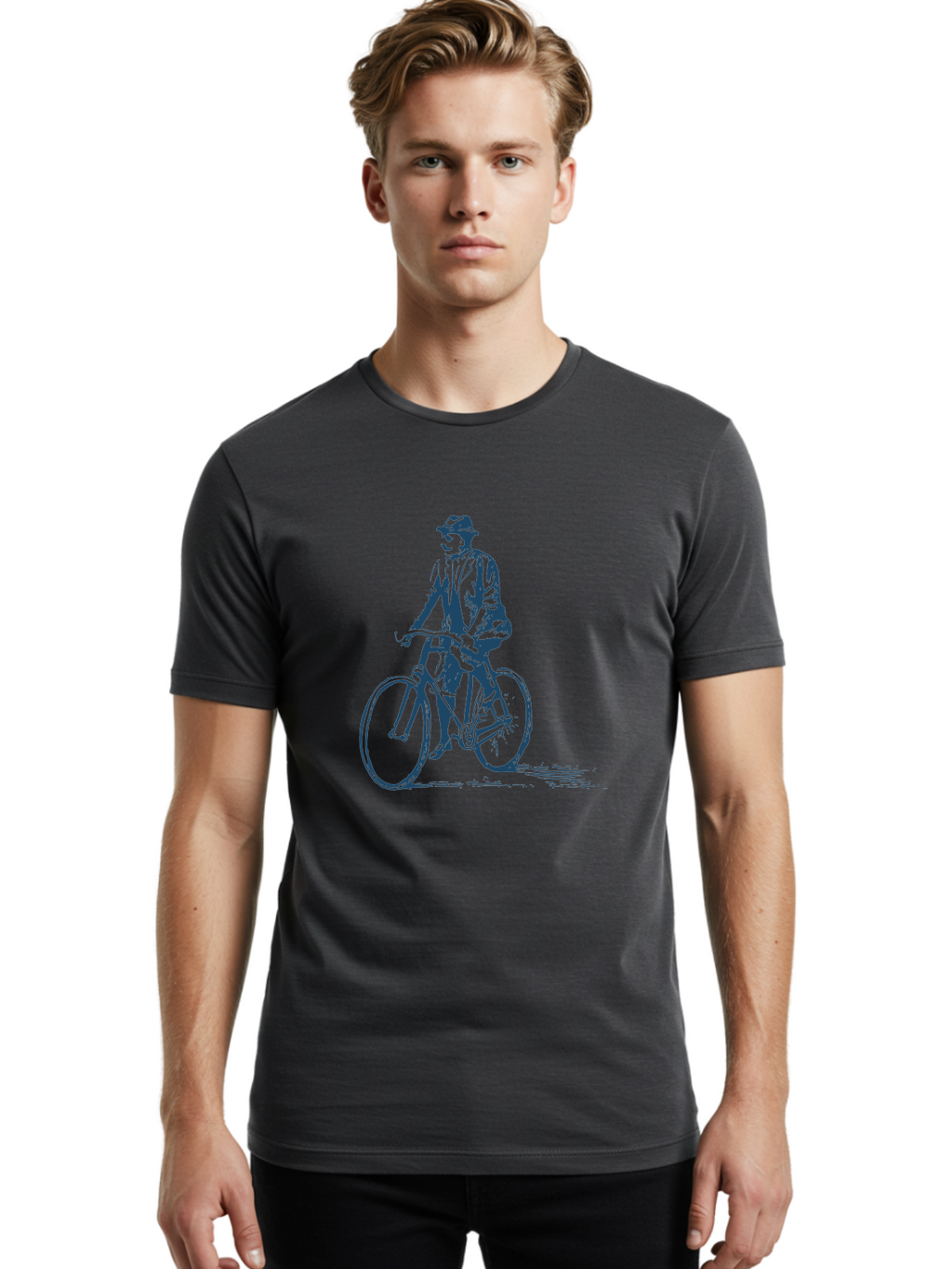 Classic Bicycle Men'S Graphic Tee, 100% Cotton, Comfortable Casual Summer Wear, Machine Washable, Vintage Man, Bicycle Riding, Classic Cycling, Retro Style, Hat Wearing, Outdoor Activity, Historical Illustration, Antique Bike Aae183